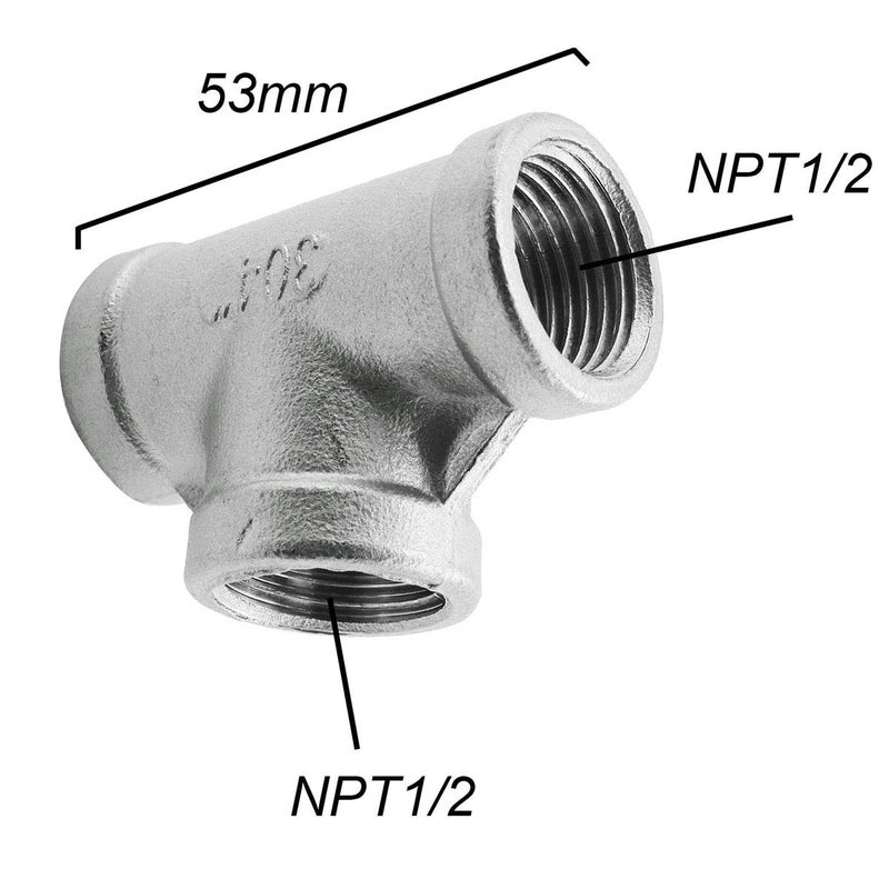 heyous 304 Stainless Steel Female Threaded 3 Way Tee T Pipe Fitting NPT 1/2 Inch Threaded Connector - Image 3